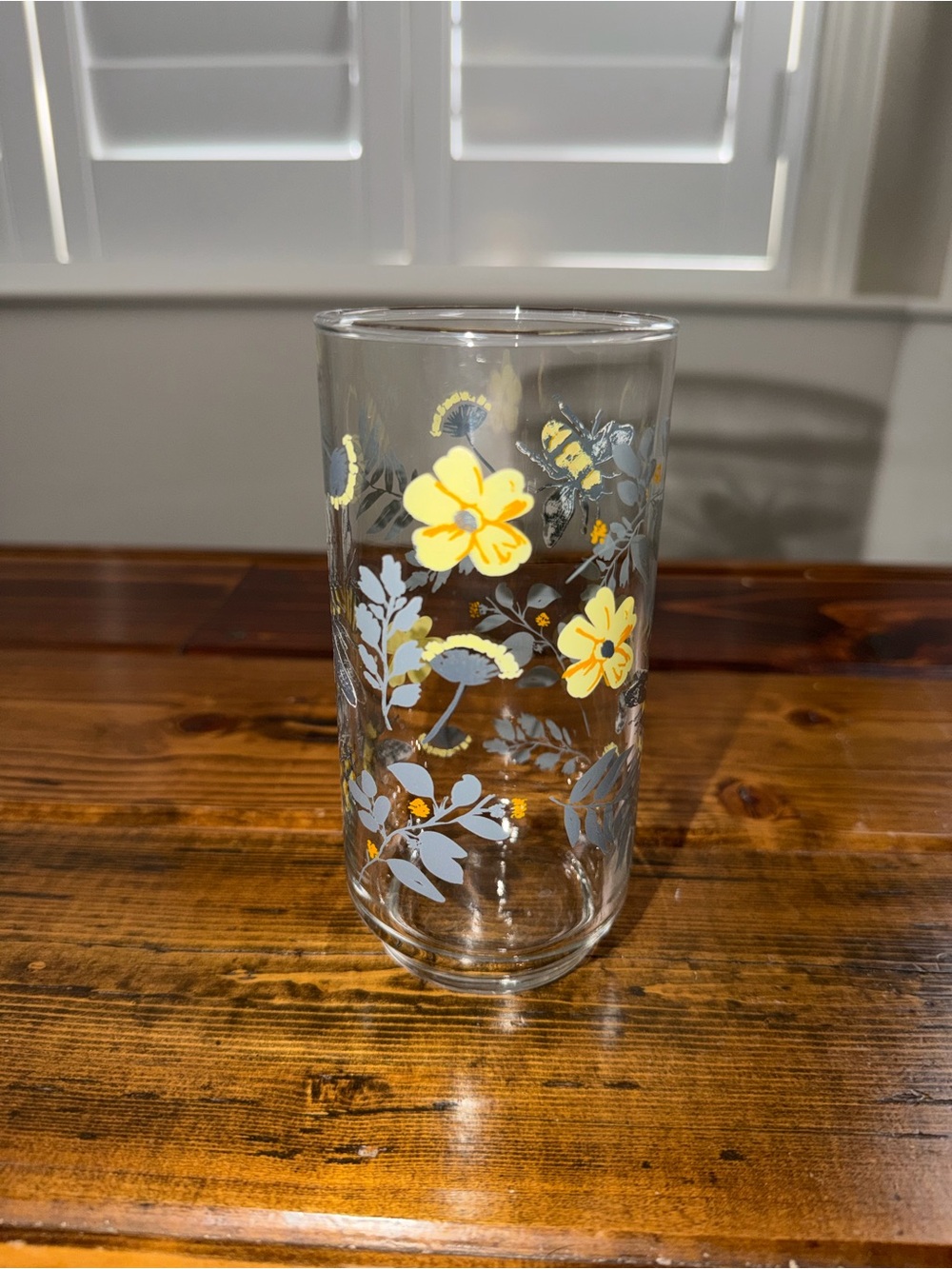 Yellow Flowers & bee printed glass tumblr